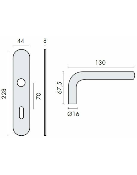Paire de béquilles sur plaque LOGINOX C 16 mm fonction clé L, inox poli