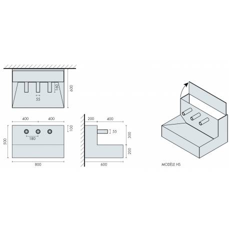 Lavabo Supertris HS en corian comprenant Savon, eau et sèche mains éléctr.