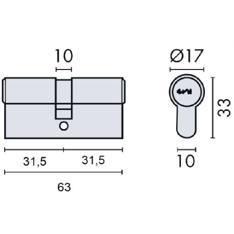 Cylindre européen EXS 4000 2 entrées 31.5x31.5 nickelé mat 3 clés