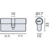 Cylindre européen EXS 4000 2 entrées 31.5x41.5 nickelé mat 3 clés