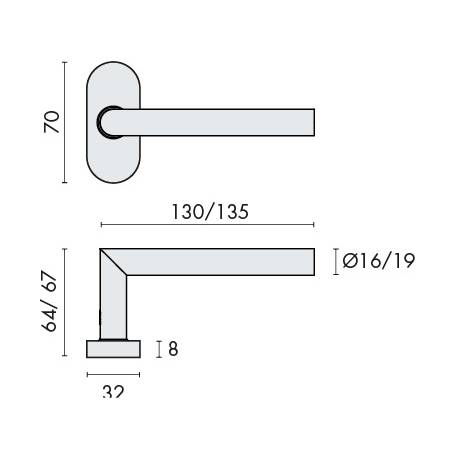 Paire de béq. sur rosaces ovales, modèle L90°19 mm Project 06. Inox brossé 304