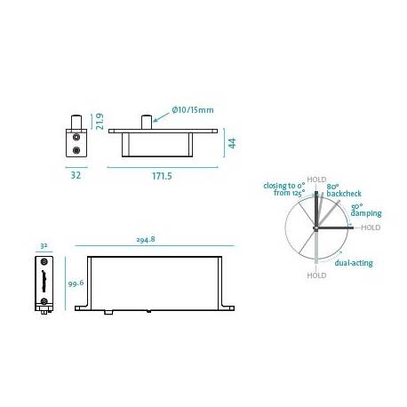 Ensemble pivot Système M réf. STM70-C/TP70  avec plaque rectangulaire inox