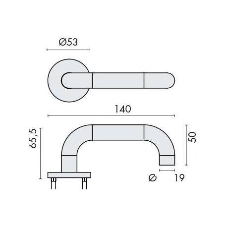 Paire de béq. sur rosaces rondes à visser, U19 mm Project 04. Inox brossé 304