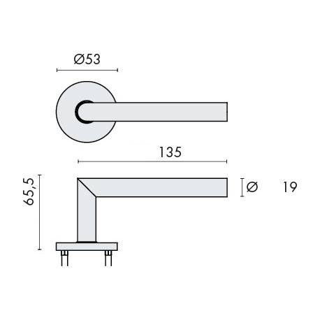 Pr. de béq. sur rosaces rondes à visser, L90° 19 mm Project 06.Inox brossé 304