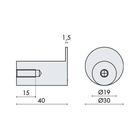 Patère murale D:30 mm série Project. finition inox brossé AISI 304
